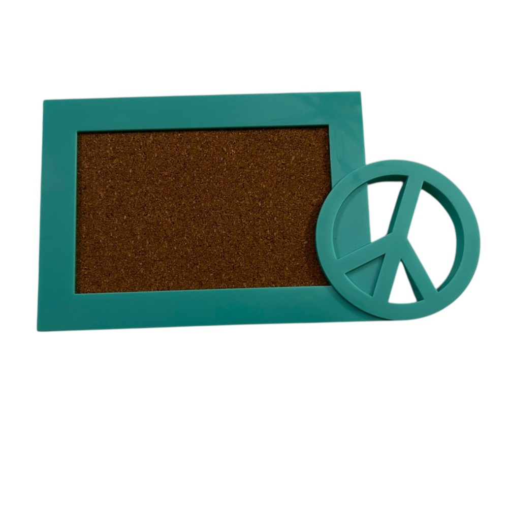 NWOT Small Teal Peace Sign Cork Board with Magnet and hanging feature